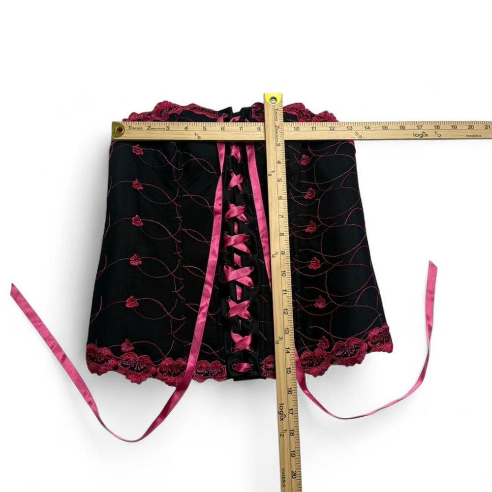 Cacique black + pink corset top pink ribbon lace details. Size: large 14 /16 - Picture 5 of 6